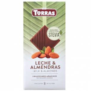Chocolat au lait et amandes stévia Torras 125 g | Délices Low Carb