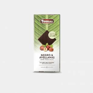 Tablette de chocolat noir et noisettes stévia Torras 125 g low carb.